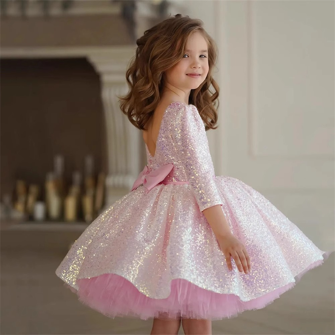 Birthday Sash Glitter - Robe de fille rose à paillettes,