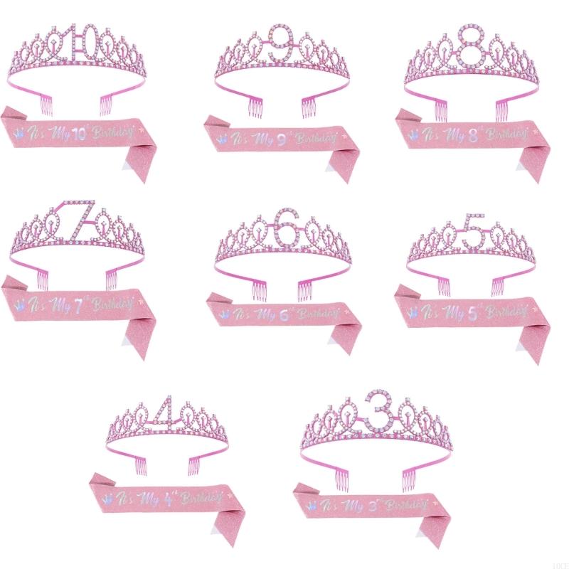 Birthday Sash Glitter - Ensemble diadèmes ceintures d'anniversaire roses scintillants,